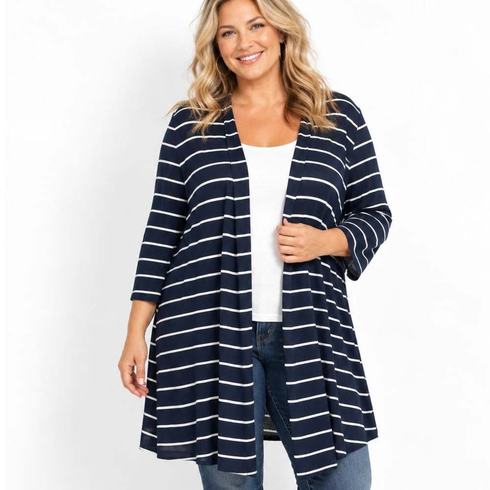 Catherines Suprima Collection Topper Womens Size 26/28 Navy Striped Open Jacket